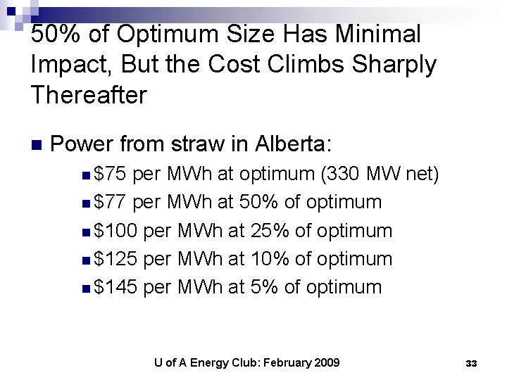 50% of Optimum Size Has Minimal Impact, But the Cost Climbs Sharply Thereafter n