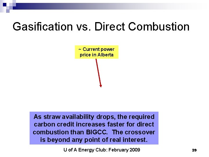 Gasification vs. Direct Combustion ~ Current power price in Alberta As straw availability drops,