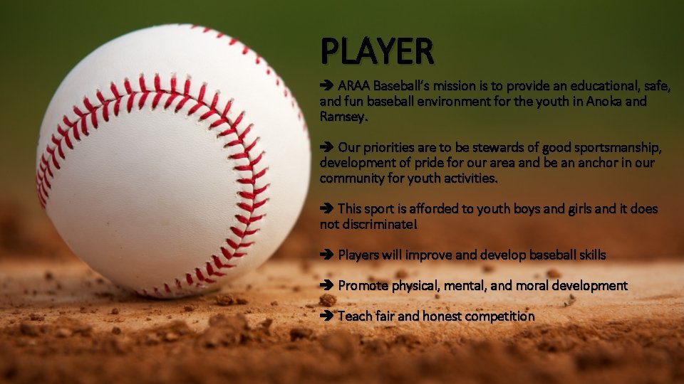PLAYER ARAA Baseball’s mission is to provide an educational, safe, and fun baseball environment
