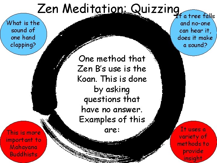 Zen Meditation: Quizzing. If a tree falls What is the sound of one hand