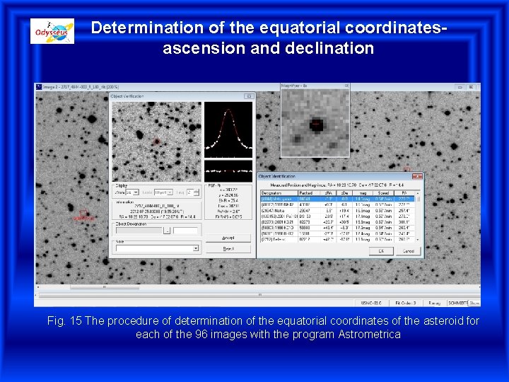 Determination of the equatorial coordinatesascension and declination Fig. 15 The procedure of determination of