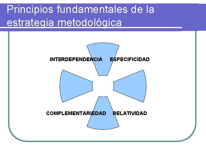 Principios fundamentales de la estrategia metodológica INTERDEPENDENCIA ESPECIFICIDAD COMPLEMENTARIEDAD RELATIVIDAD 