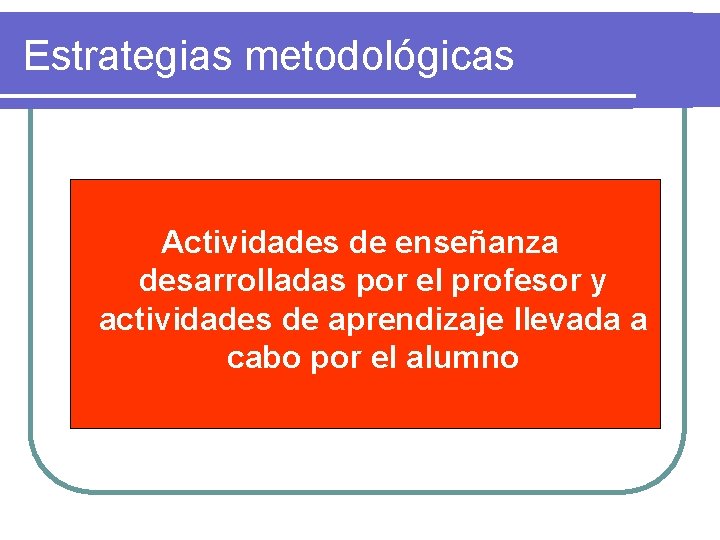 Estrategias metodológicas Actividades de enseñanza desarrolladas por el profesor y actividades de aprendizaje llevada