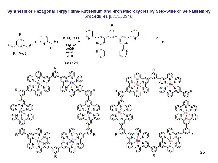 Synthesis of Hexagonal Terpyridine-Ruthenium and -Iron Macrocycles by Step-wise or Self-assembly procedures [02 CEJ