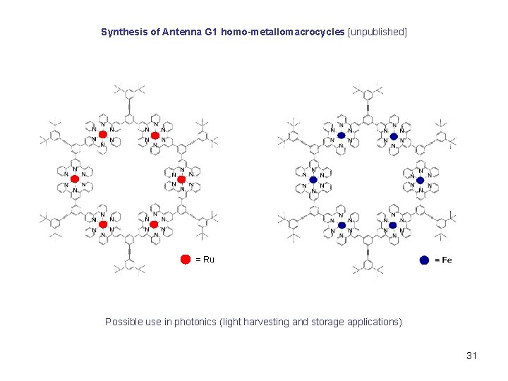 Synthesis of Antenna G 1 homo-metallomacrocycles [unpublished] = Ru Possible use in photonics (light