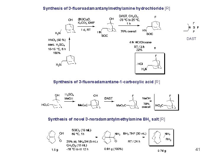 Synthesis of 3 -fluoroadamantanylmethylamine hydrochloride [R] DAST Synthesis of 3 -fluoroadamantane-1 -carboxylic acid [R]