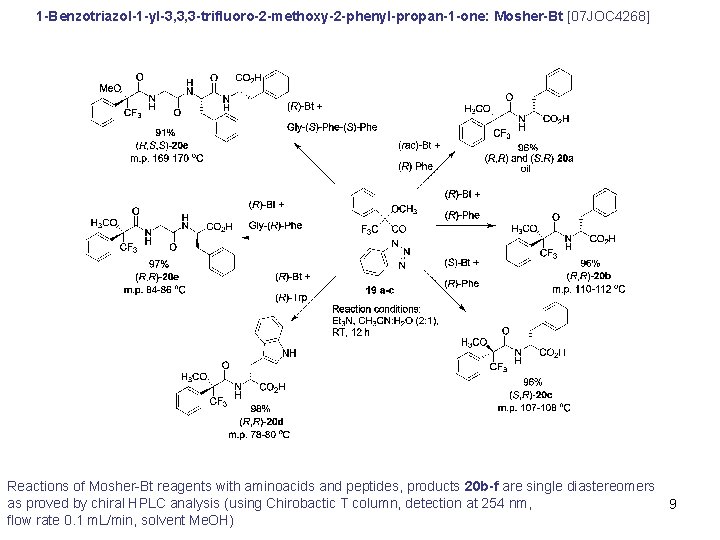 1 -Benzotriazol-1 -yl-3, 3, 3 -trifluoro-2 -methoxy-2 -phenyl-propan-1 -one: Mosher-Bt [07 JOC 4268] Reactions