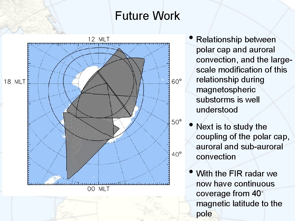 Future Work • Relationship between polar cap and auroral convection, and the largescale modification