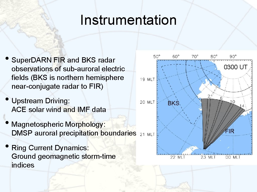 Instrumentation • Super. DARN FIR and BKS radar 0300 UT observations of sub-auroral electric