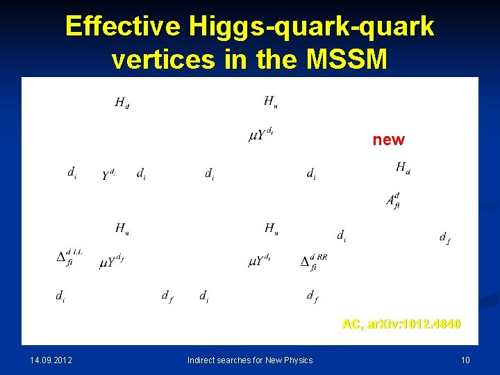 Effective Higgs-quark vertices in the MSSM new AC, ar. Xiv: 1012. 4840 14. 09.