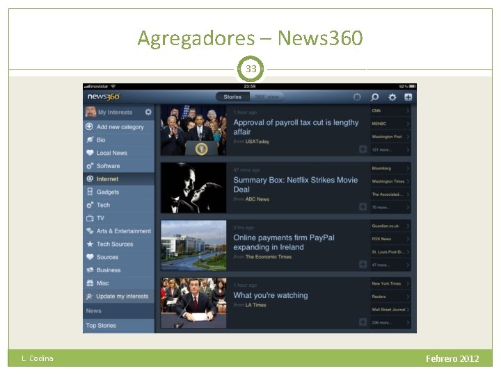 Agregadores – News 360 33 L. Codina Febrero 2012 