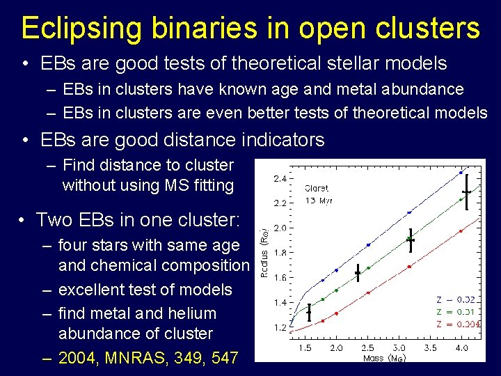 Eclipsing binaries in open clusters • EBs are good tests of theoretical stellar models
