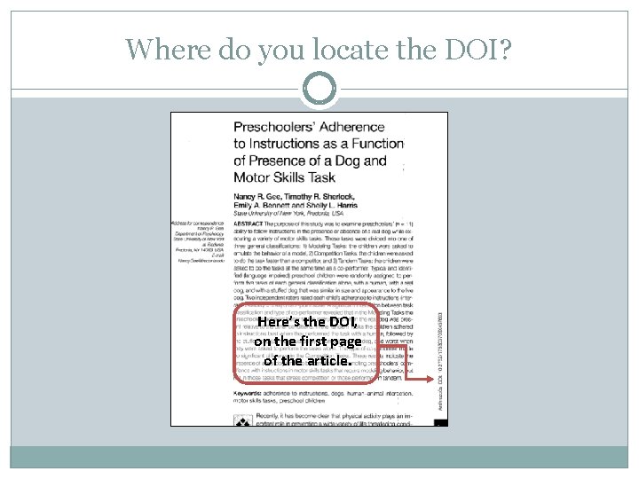 Where do you locate the DOI? Here’s the DOI, on the first page of