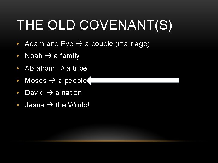 THE OLD COVENANT(S) • Adam and Eve a couple (marriage) • Noah a family