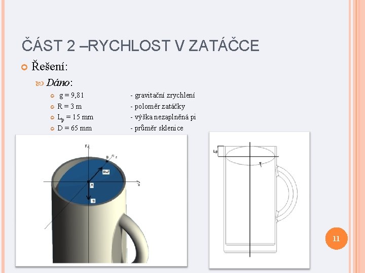 ČÁST 2 –RYCHLOST V ZATÁČCE Řešení: Dáno: g = 9, 81 R = 3