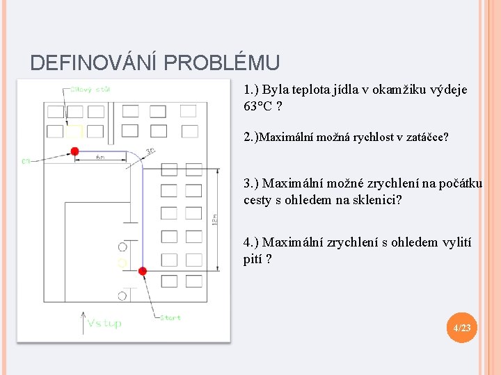 DEFINOVÁNÍ PROBLÉMU 1. ) Byla teplota jídla v okamžiku výdeje 63°C ? 2. )Maximální