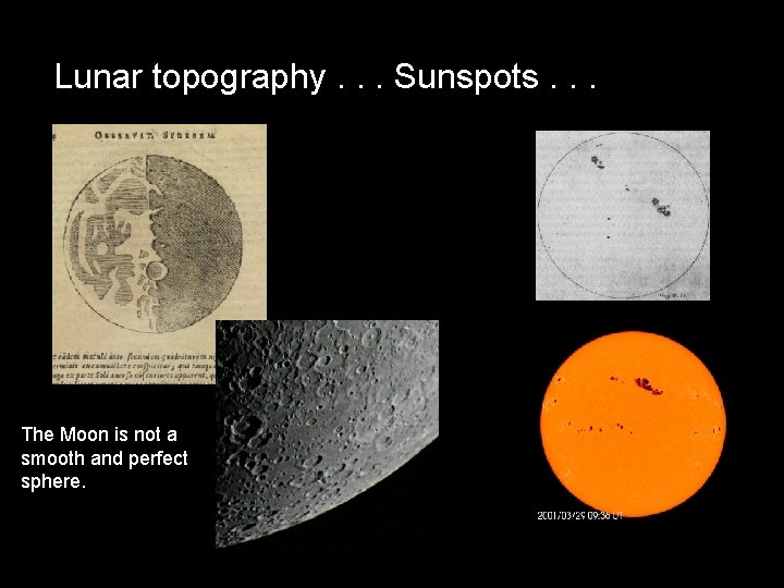 Lunar topography. . . Sunspots. . . The Moon is not a smooth and