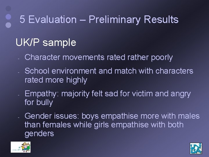 5 Evaluation – Preliminary Results UK/P sample - - - Character movements rated rather