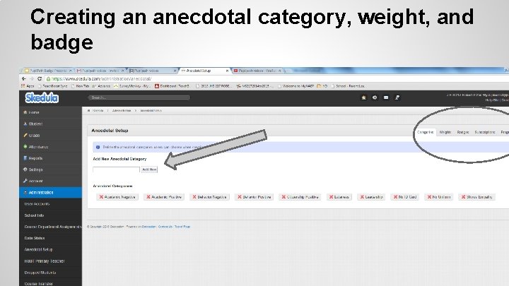 Creating an anecdotal category, weight, and badge 