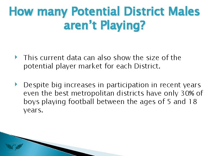 How many Potential District Males aren’t Playing? ‣ ‣ This current data can also