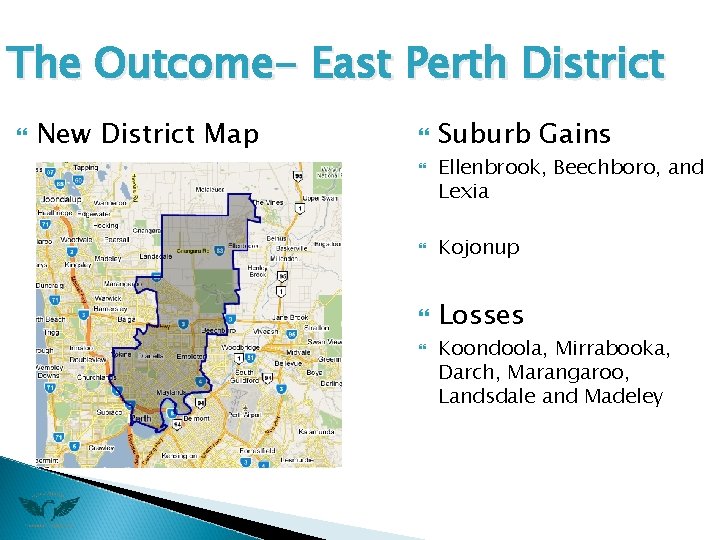 The Outcome- East Perth District New District Map Suburb Gains Ellenbrook, Beechboro, and Lexia