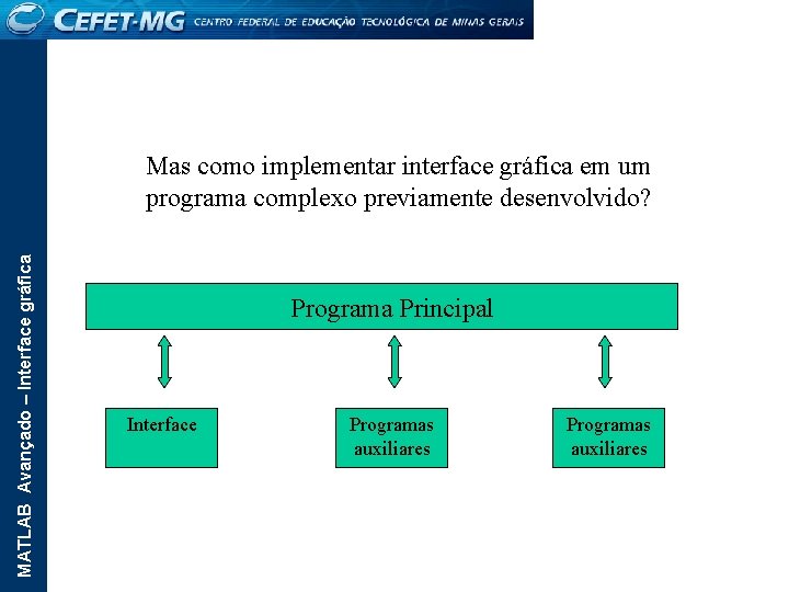 MATLAB Avançado – Interface gráfica Mas como implementar interface gráfica em um programa complexo