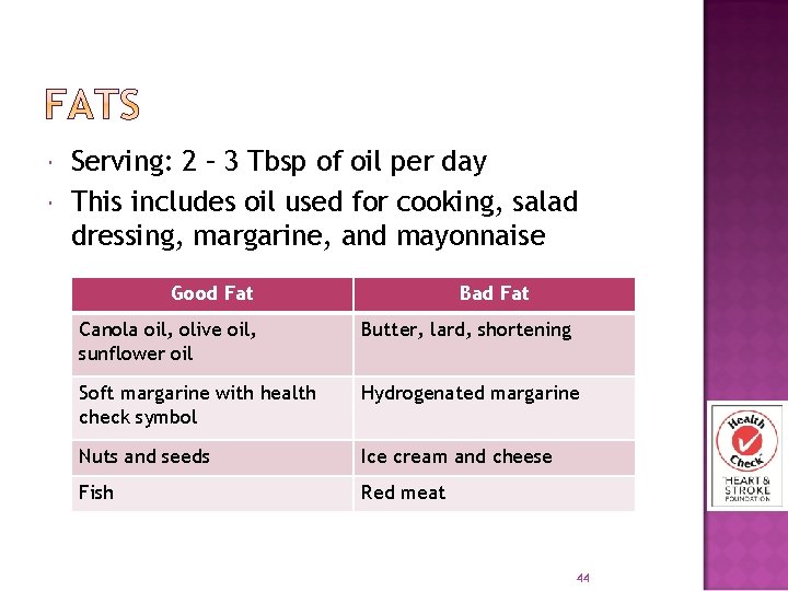  Serving: 2 – 3 Tbsp of oil per day This includes oil used