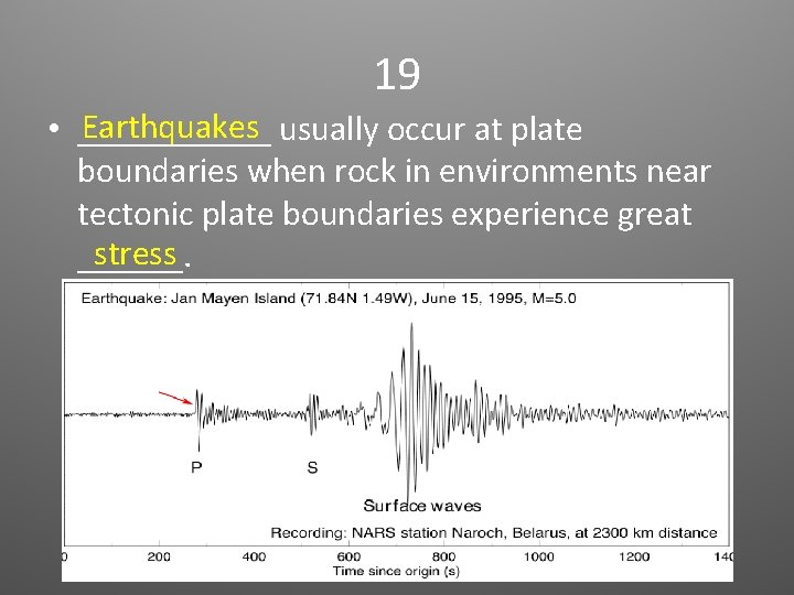 19 Earthquakes usually occur at plate • ______ boundaries when rock in environments near