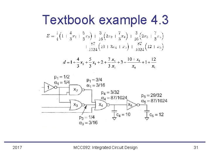 Textbook example 4. 3 2017 MCC 092: Integrated Circuit Design 31 