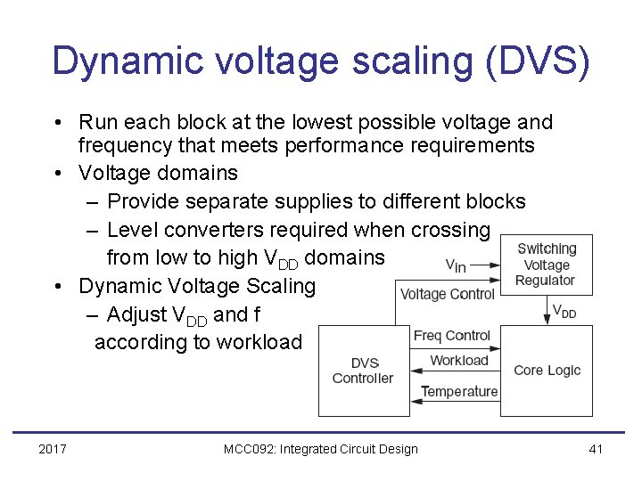 Dynamic voltage scaling (DVS) • Run each block at the lowest possible voltage and