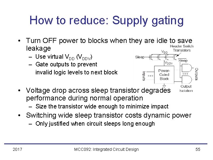 How to reduce: Supply gating • Turn OFF power to blocks when they are