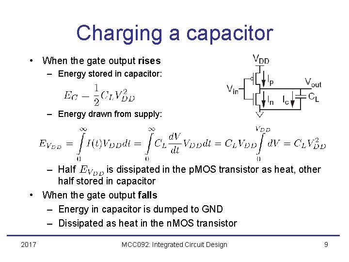 Charging a capacitor • When the gate output rises – Energy stored in capacitor: