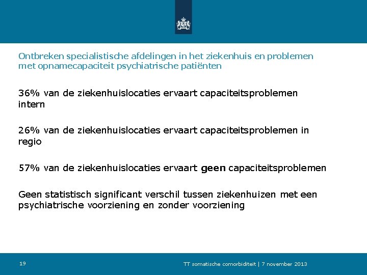 Ontbreken specialistische afdelingen in het ziekenhuis en problemen met opnamecapaciteit psychiatrische patiënten 36% van