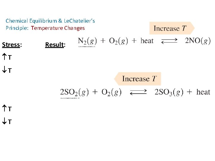 Chemical Equilibrium & Le. Chatelier’s Principle: Temperature Changes Stress: T T Result: 