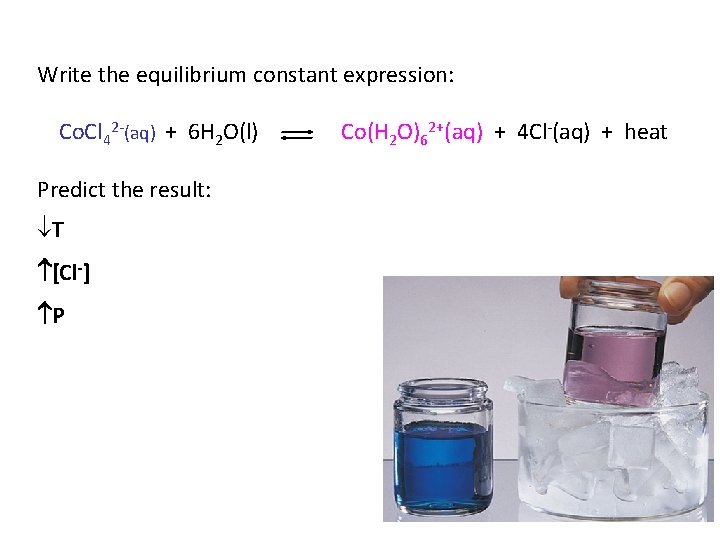 Write the equilibrium constant expression: Co. Cl 42 -(aq) + 6 H 2 O(l)