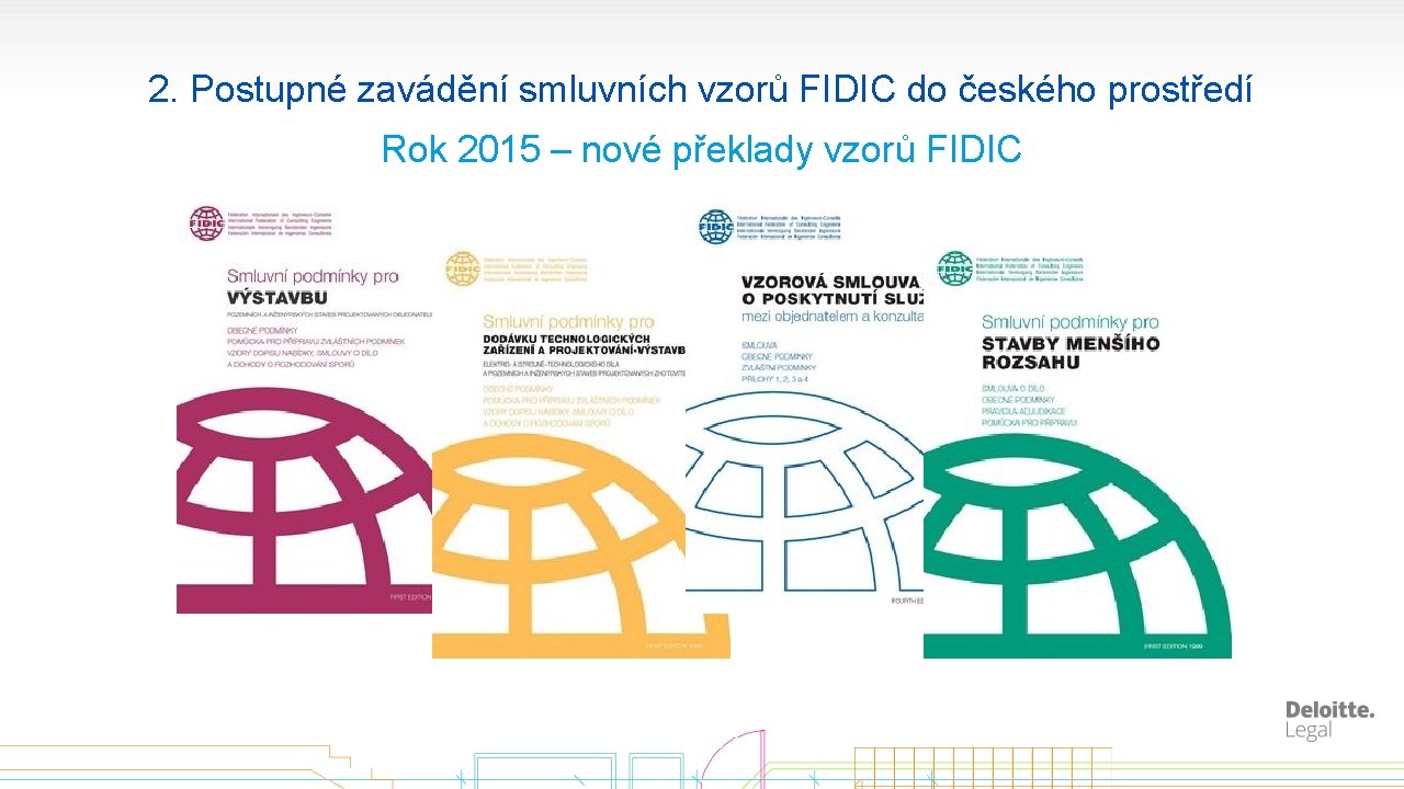 2. Postupné zavádění smluvních vzorů FIDIC do českého prostředí Rok 2015 – nové překlady