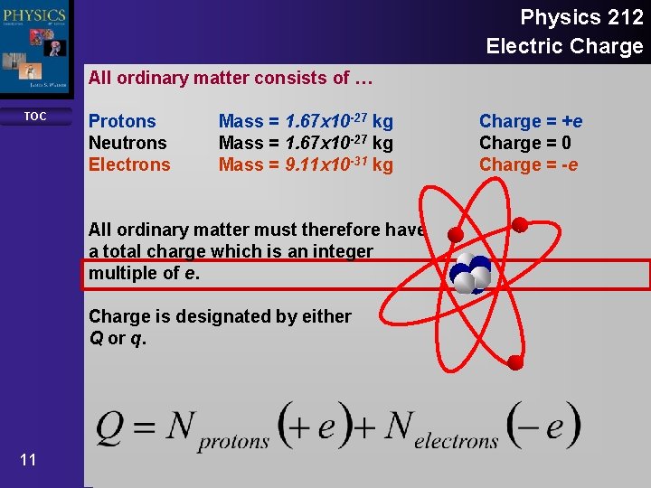 Physics 212 Electric Charge All ordinary matter consists of … TOC Protons Neutrons Electrons