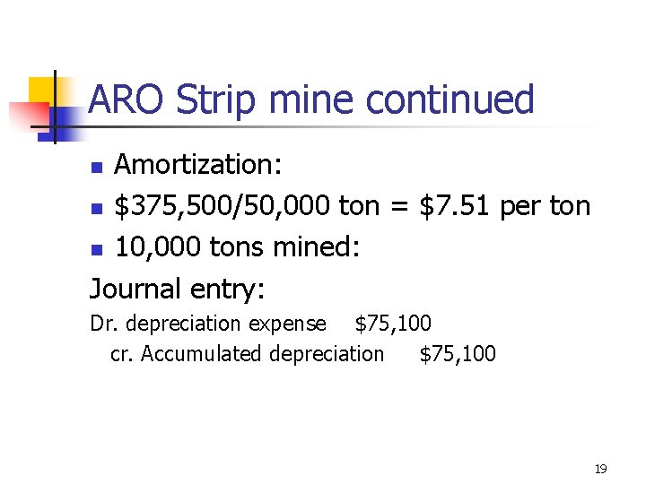ARO Strip mine continued Amortization: n $375, 500/50, 000 ton = $7. 51 per