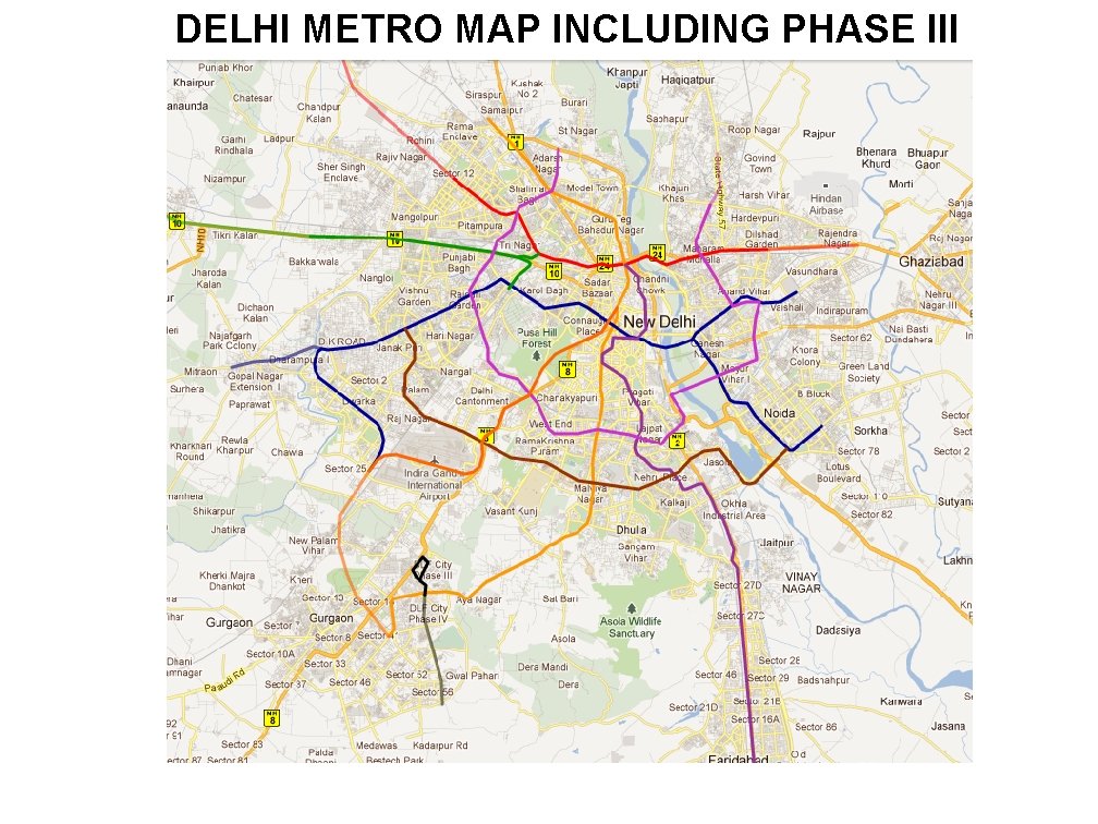 DELHI METRO MAP INCLUDING PHASE III 