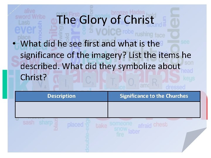 The Glory of Christ • What did he see first and what is the
