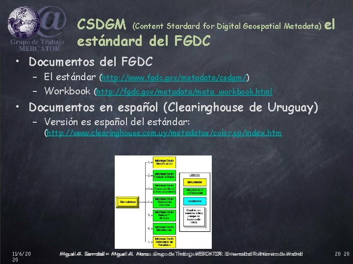 CSDGM (Content Stardard for Digital Geospatial Metadata) el estándard del FGDC • Documentos del