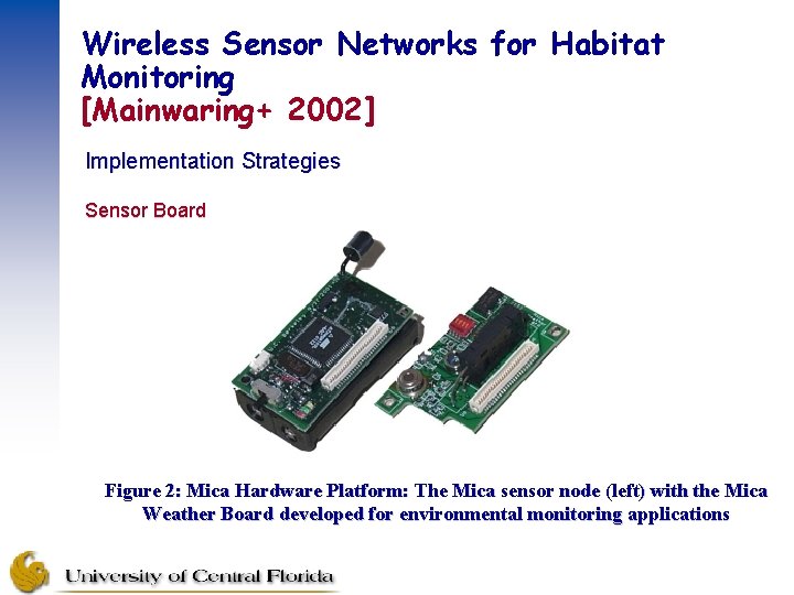 Wireless Sensor Networks for Habitat Monitoring [Mainwaring+ 2002] Implementation Strategies Sensor Board Figure 2: