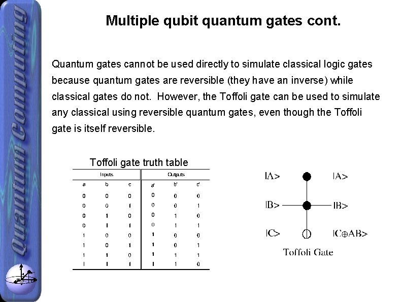 Multiple qubit quantum gates cont. Quantum gates cannot be used directly to simulate classical