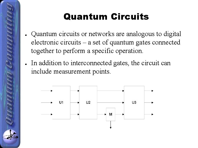 Quantum Circuits ● ● z θ x φ |ψ> y Quantum circuits or networks
