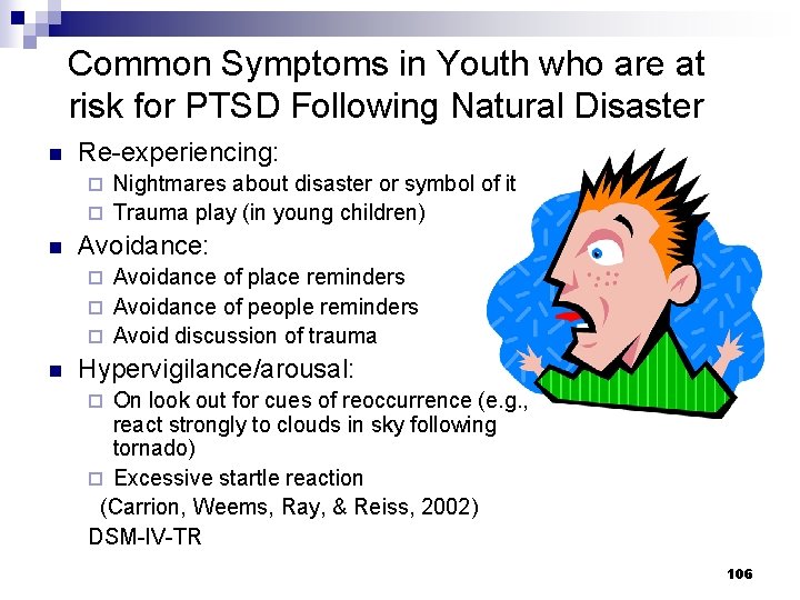 Common Symptoms in Youth who are at risk for PTSD Following Natural Disaster n