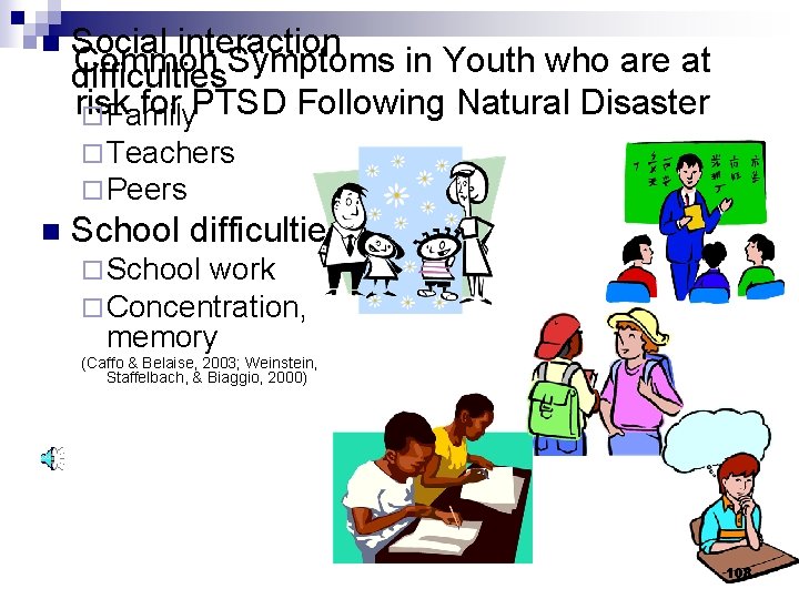 n Social interaction Common Symptoms in Youth who are at difficulties risk for PTSD