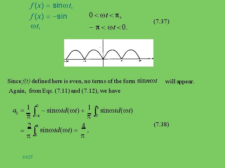 f (x) sin t, 0 t , t 0. (7. 37) Since f(t) defined