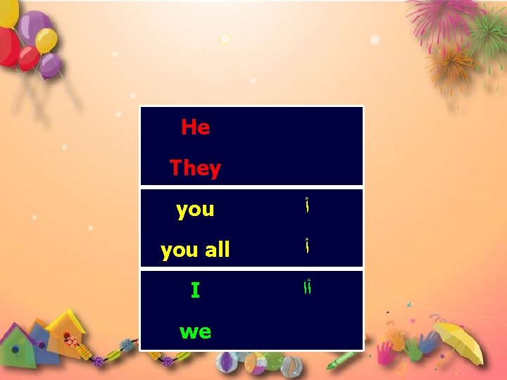 He They you ﺃ you all ﺃ I ﺃﺍ we 