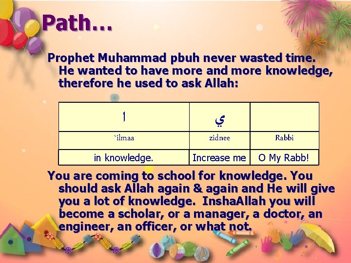 Path… Prophet Muhammad pbuh never wasted time. He wanted to have more and more