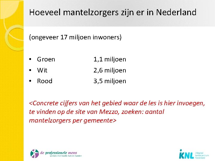 Hoeveel mantelzorgers zijn er in Nederland (ongeveer 17 miljoen inwoners) • Groen 1, 1